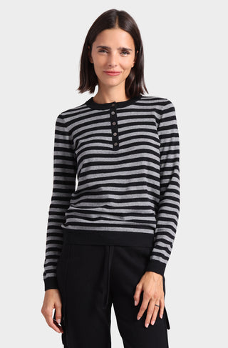 Cotton Cashmere Striped Crew Neck Henley