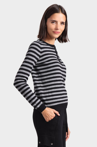 Cotton Cashmere Striped Crew Neck Henley