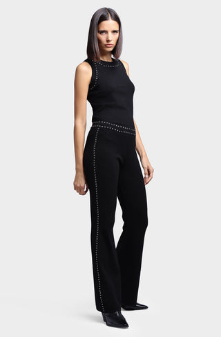 Viscose Blend Wide Leg Pants with Studs