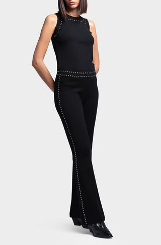 Viscose Blend Wide Leg Pants with Studs