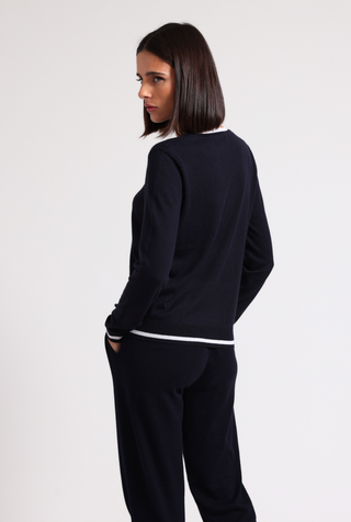 Supima Cotton Cashmere LS Crew with Tipping