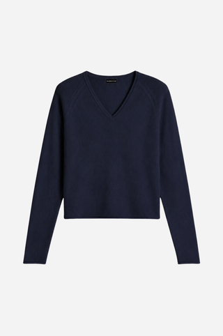 Sheer Luxury Cashmere Long Sleeve V Neck with Rolled Trims