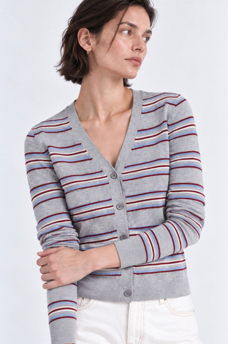 Striped V Neck Cardigan
