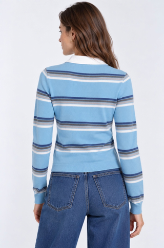 Striped Long Sleeve Polo in Cotton Cashmere