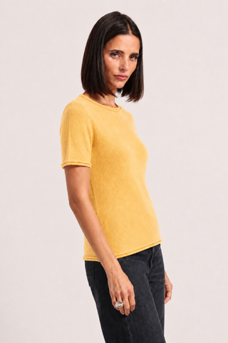 Sheer Luxury Cashmere Short Sleeve Tee with Rolled Trims