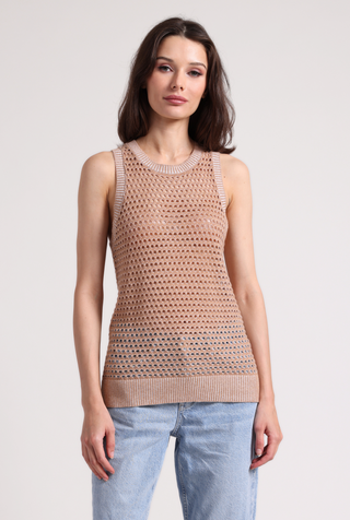 Cotton Cashmere Plaited Mesh Crew Tank