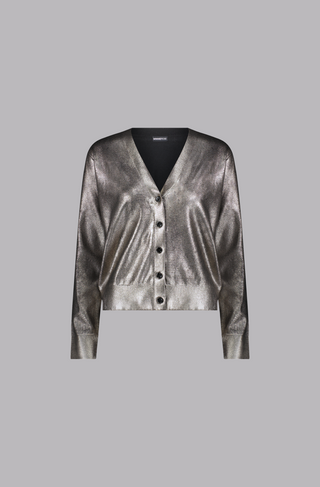 Viscose Metallic Print V Neck Button Cardigan