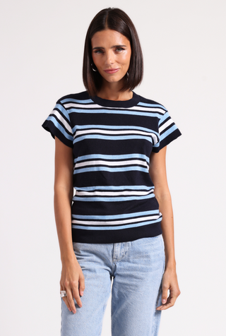 Supima Cotton Cashmere Multi Stripe Cap Sleeve Crew