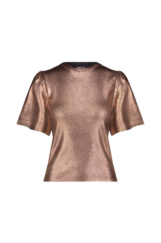 Viscose Metallic Print Flared Short Sleeve Top