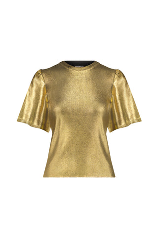 Viscose Metallic Print Flared Short Sleeve Top