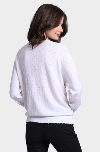 Cotton Cashmere Relaxed Frayed Edge Crew with Studs