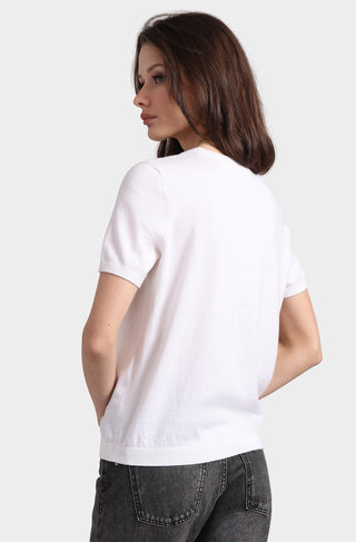 Cotton Cashmere Short Sleeve Shalom Embroidery Tee