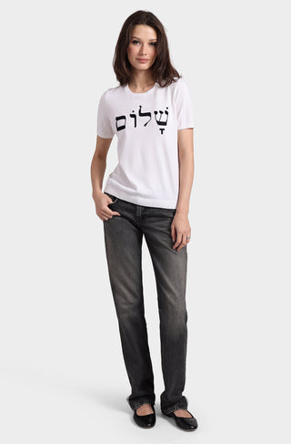 Cotton Cashmere Short Sleeve Shalom Embroidery Tee