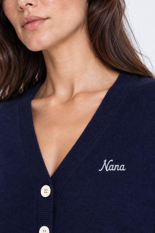 Cotton Cashmere "Nana" Embroidered V Neck Cardigan