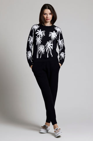 Cotton Cashmere Palm Tree Reversible Long Sleeve Crew