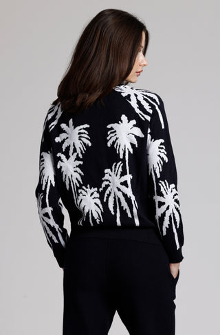 Cotton Cashmere Palm Tree Reversible Long Sleeve Crew