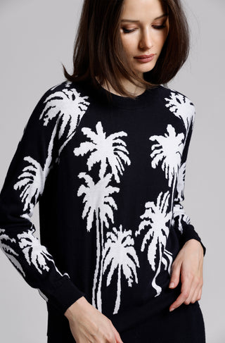 Cotton Cashmere Palm Tree Reversible Long Sleeve Crew