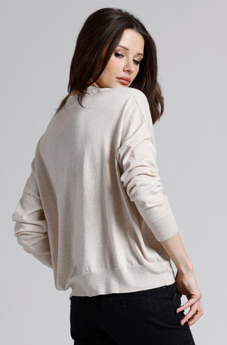 Supima Cotton Cashmere Split Neck Relaxed Long Sleeve Top