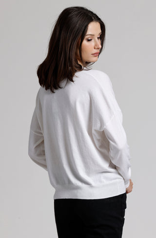 Supima Cotton Cashmere Split Neck Relaxed Long Sleeve Top