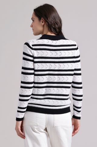 Cotton Cashmere Striped Pointelle Polo