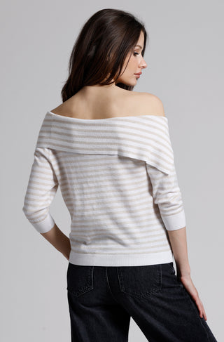 Supima Cotton Cashmere Stripe Off-The-Shoulder Top