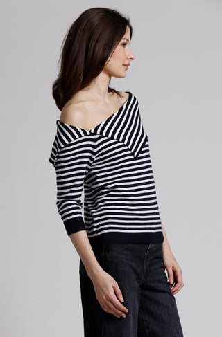 Supima Cotton Cashmere Stripe Off-The-Shoulder Top