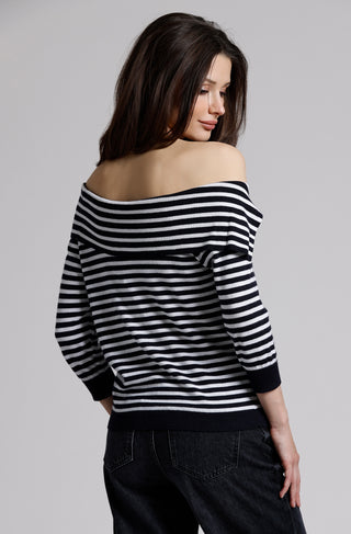 Supima Cotton Cashmere Stripe Off-The-Shoulder Top