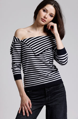 Supima Cotton Cashmere Stripe Off-The-Shoulder Top