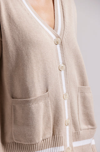 Cotton Cashmere Oversized Cardigan with Tipping