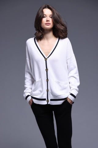 Cotton Cashmere Oversized Cardigan with Tipping