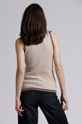 Cotton Cashmere Baby Cable Scoop Neck Tank with Tipping