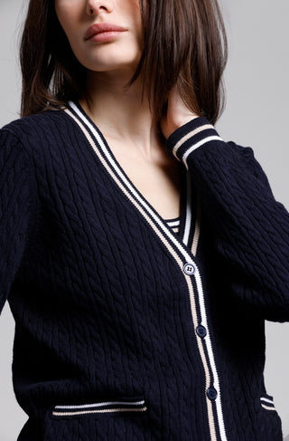 Cotton Cashmere Baby Cable Cardigan with Tipping