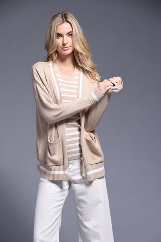 Cotton Cashmere Oversized Cardigan with Tipping