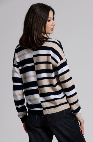 Cashmere Mix Stripe V Neck