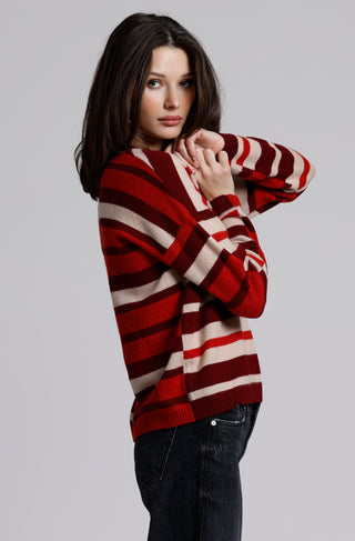 Cashmere Mix Stripe V Neck