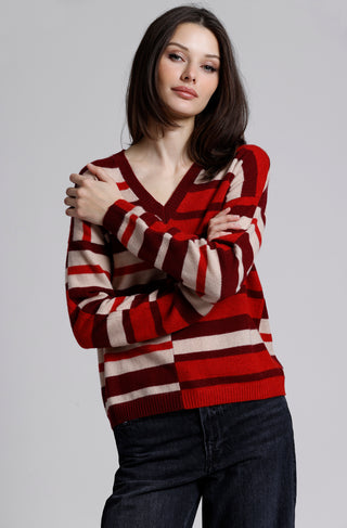 Cashmere Mix Stripe V Neck