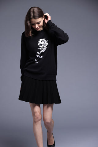 Cotton Cashmere Single Rose Crew Pullover