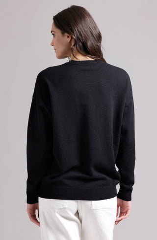 Cotton Cashmere Single Rose Crew Pullover