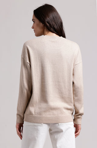 Cotton Cashmere Single Rose Crew Pullover