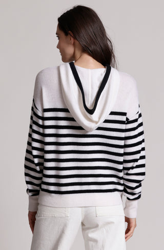 Cashmere Striped Hoodie with Embossed Rose Logo