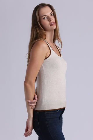 Supima Cotton Cashmere Scoop Nk Tank with Tipping
