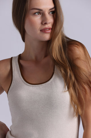 Supima Cotton Cashmere Scoop Nk Tank with Tipping