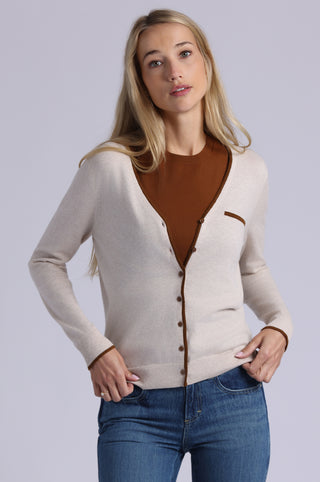 Supima Cotton V Nk LS Cardi with Tipping