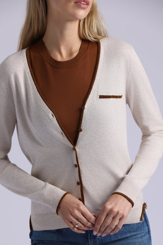 Supima Cotton V Nk LS Cardi with Tipping