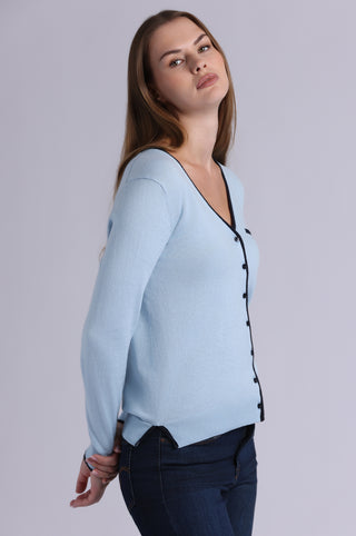 Supima Cotton V Nk LS Cardi with Tipping