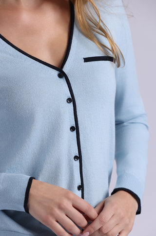 Supima Cotton V Nk LS Cardi with Tipping