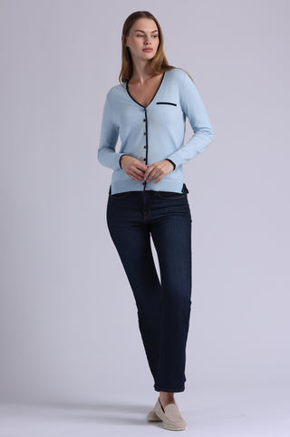 Supima Cotton V Nk LS Cardi with Tipping