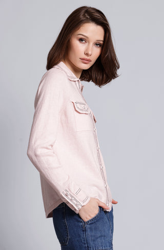 Cotton Cashmere Pearl Button Shirt with Stitching