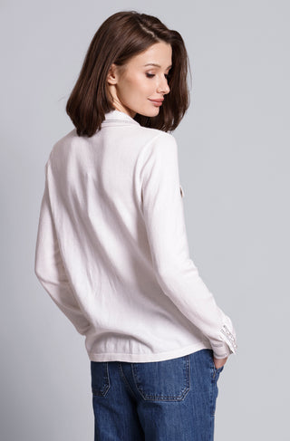 Cotton Cashmere Pearl Button Shirt with Stitching