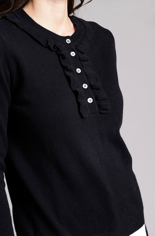 Cotton Cashmere Henley with Ruffles